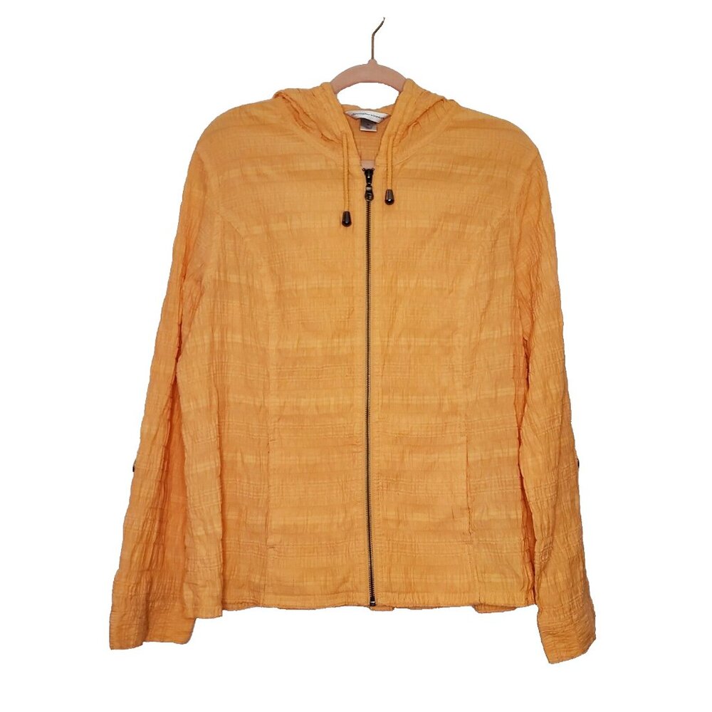 Christopher & Banks Lightweight Hoodie Womens XL Orange Ruched Zip Up Tab Sleeve